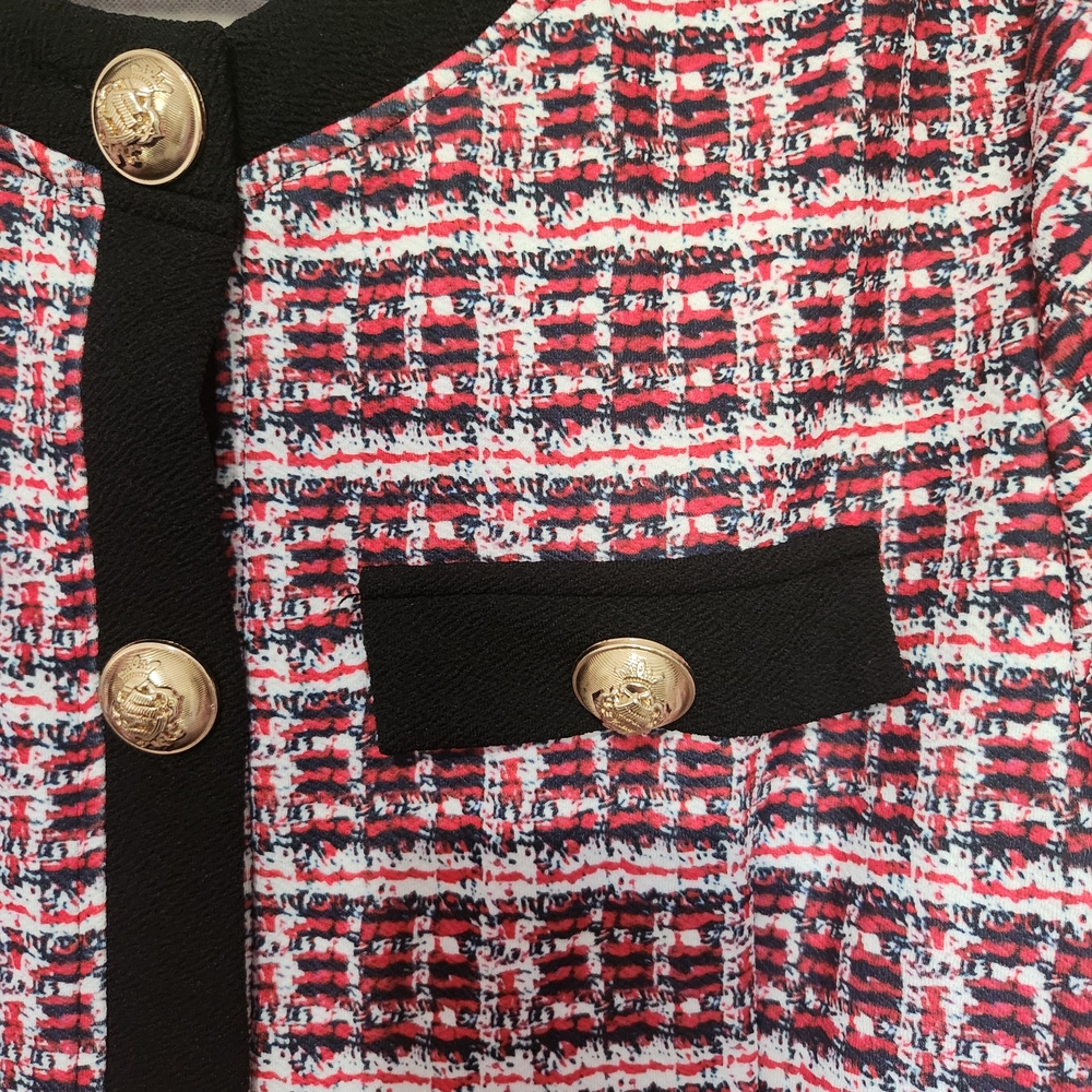SHEIN Red and Black Paid Blazer with Gold Buttons